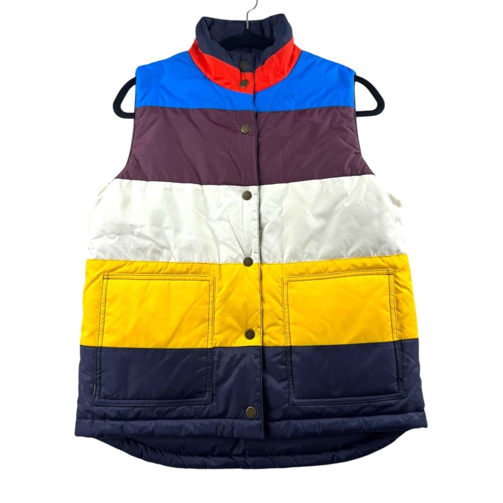 Kule Reversible Simon Puffer Vest S Colorblock Blue Yellow Snap Front Retro Bold